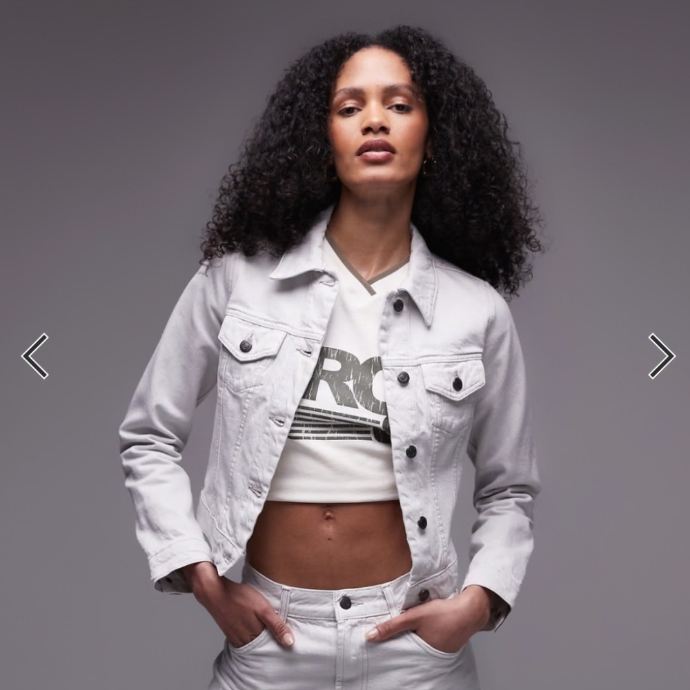Topshop denim shrunken jacket in bone white Size 0